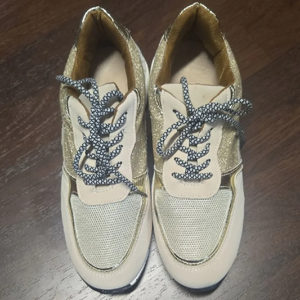 Stylish Gold and Cream Women's Sneakers